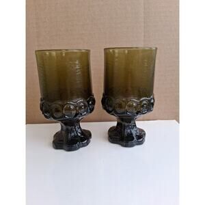 Vintage Tiffin Franciscan Madeira Olive Green Footed 5.5” Glasses 8 Oz Set of 2